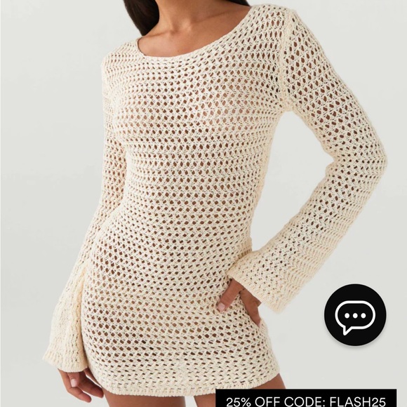 Peppermayo M-L Down for the Ride Crochet Mini Dress - Ivory Coverup - Picture 3 of 11